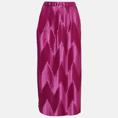 Pre-owned Givenchy Pink Zig-zag Plisse Satin Midi Skirt M