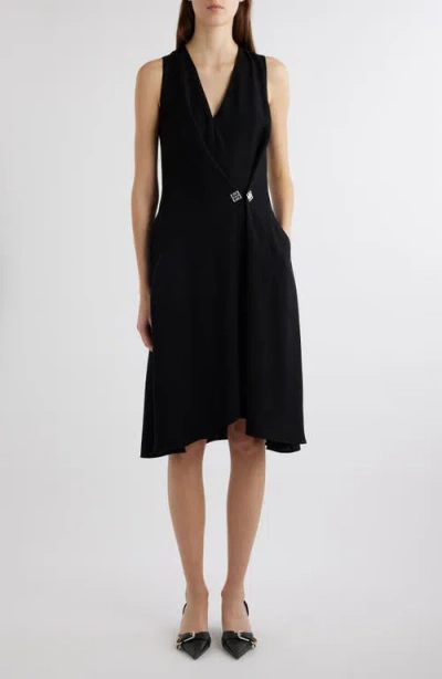 Givenchy Buckle Waist Sleeveless Midi Wrap Dress In Black