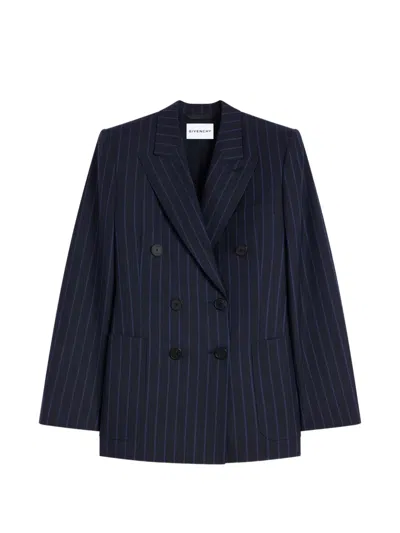 Givenchy Pinstripe Double-breasted Blazer In Blue