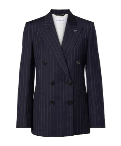 Givenchy Pinstripe Double-breasted Wool Blazer In Black