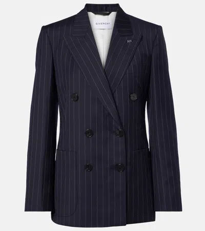 Givenchy Pinstripe Double-breasted Wool Blazer In Blue