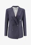 Givenchy Pinstripe Double-breasted Wool Blazer In Blue