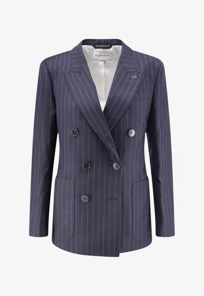 Givenchy Pinstripe Double-breasted Wool Blazer In Blue
