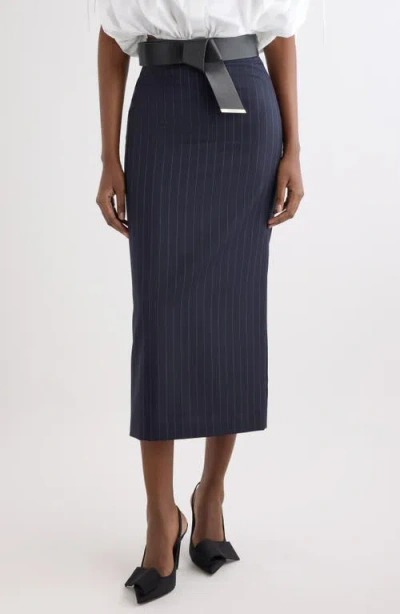 Givenchy Pinstripe Wool Pencil Midi Skirt In Blue