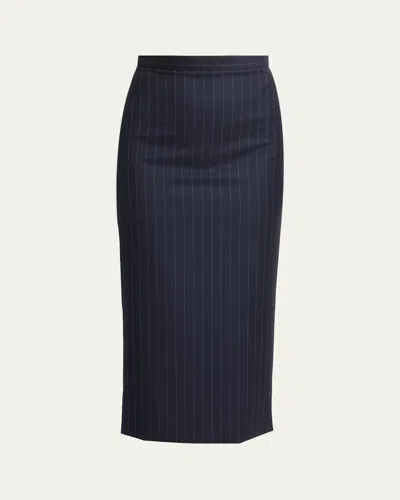 Givenchy Pinstripe Wool Pencil Midi Skirt In Dark Navy