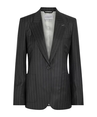 Givenchy Pinstriped Wool Blazer In Black