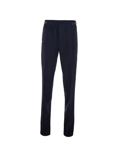 Givenchy Pinstripe-pattern Logo-buckle Trousers In Blue