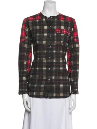 Pre-owned Givenchy Plaid Print Crew Neck Button-up Top In Black
