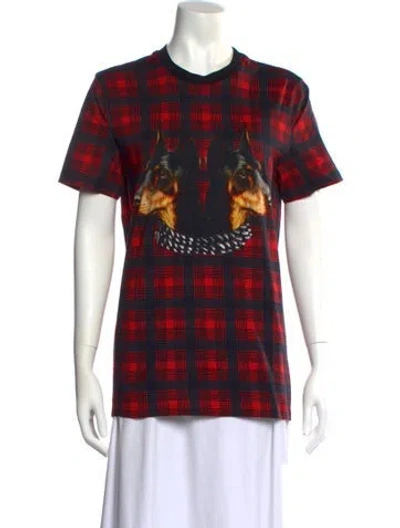 Pre-owned Givenchy Plaid Print Crew Neck T-shirt In Red