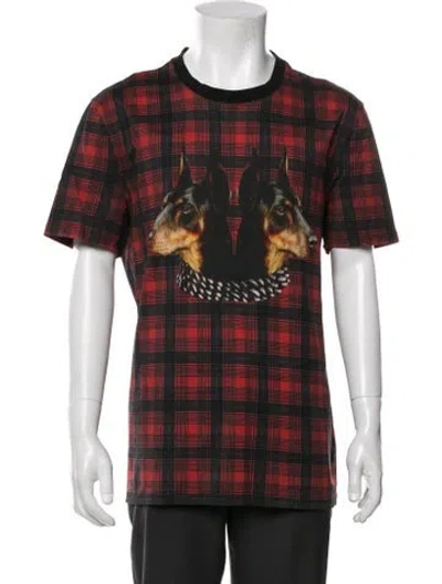 Pre-owned Givenchy Plaid Print Crew Neck T-shirt In Red