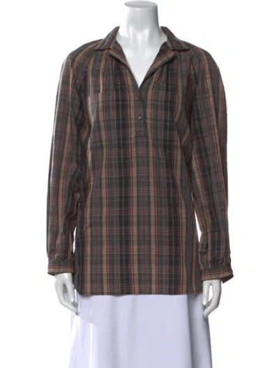 Pre-owned Givenchy Plaid Print Long Sleeve Button-up Top In Brown