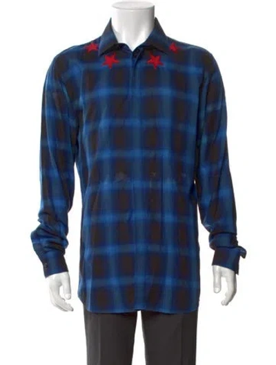 Pre-owned Givenchy Plaid Print Long Sleeve Shirt In Blue