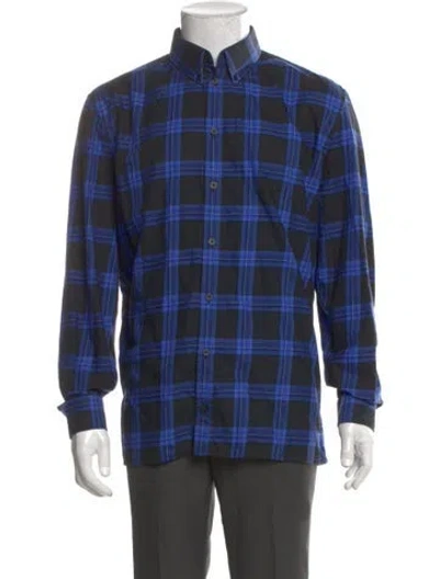 Pre-owned Givenchy Plaid Print Long Sleeve Shirt In Blue