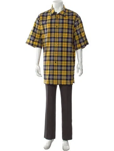 Pre-owned Givenchy Plaid Print Short Sleeve Shirt W/ Tags In Yellow