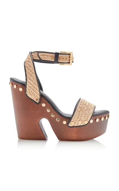 Givenchy Platform Fringed Raffia 95mm Wedges In Brown