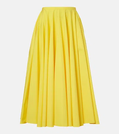 Givenchy Pleated Cotton Midi Skirt In Yellow