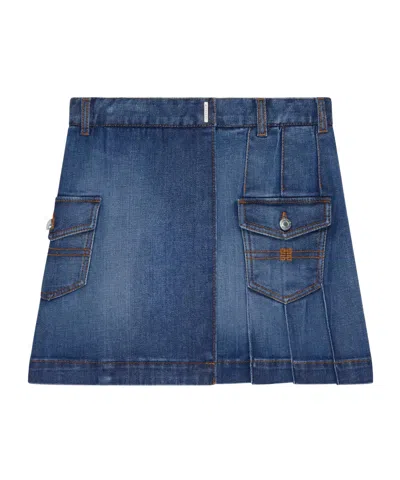 Givenchy Pleated Denim Skirt In Denim Blue