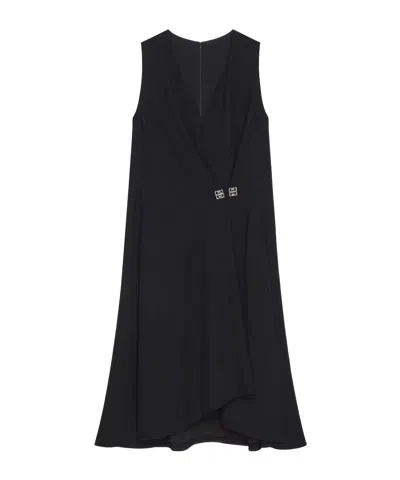Givenchy Dress With 4g Detail And Pleated Effect In Crepe Satin In Black