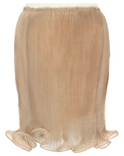 Givenchy Pleated Mini Skirt W Ruffled Bot In Brown