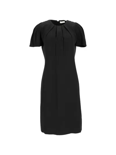 Pre-owned Givenchy Pleated Short-sleeve Shift Mini Dress In Black
