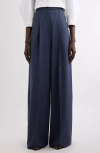 Givenchy Pleated Wool Wide Leg Pants In Denim Blue