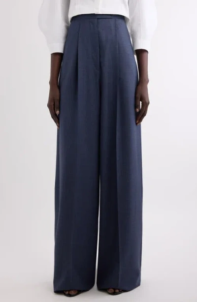 Givenchy Pleated Wool Wide Leg Pants In Denim Blue