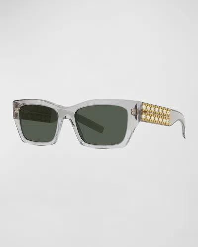 Givenchy Plumeties Crystal & Acetate Rectangle Sunglasses In Gray