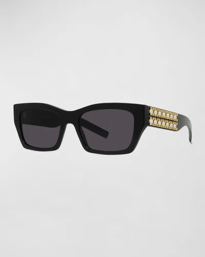 Givenchy Plumeties Crystal & Acetate Rectangle Sunglasses In Black