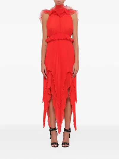 Givenchy Pod Ruffled Pleated Dress In Red