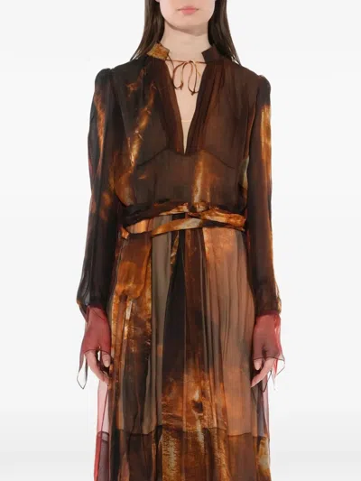 Givenchy Podium Fire-print Dress In Brown