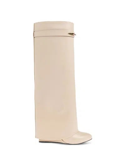 Givenchy Pointed-toe Leather Wedge Boots With Engraved Metal Pinch Hardware In Beige