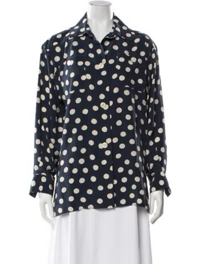 Pre-owned Givenchy Polka Dot Print Long Sleeve Blouse In Blue
