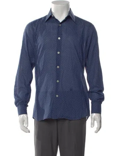 Pre-owned Givenchy Polka Dot Print Long Sleeve Dress Shirt In Blue