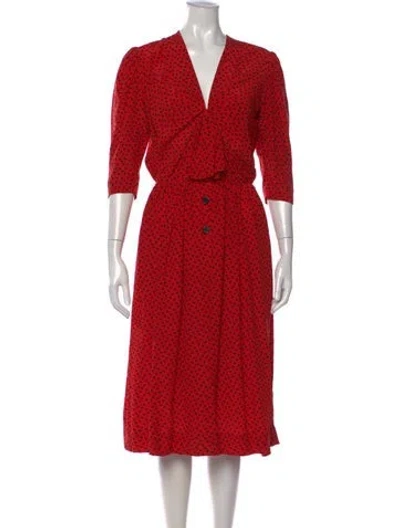 Pre-owned Givenchy Polka Dot Print Midi Length Dress In Red