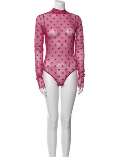 Pre-owned Givenchy Polka Dot Print Mock Neck Bodysuit In Pink