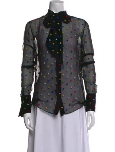 Pre-owned Givenchy Polka Dot Print Tie Neck Blouse In Black
