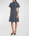 Givenchy Robe À Pois En Soie Avec Lavallière Et Détail 4g In Navy White