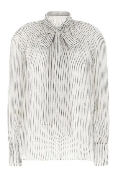 Givenchy Polka Dots Blouse In Silk Chiffon With Lavallière In White