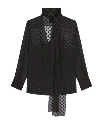 Givenchy Pussy-bow Polka-dot Silk-blend Chiffon Blouse In Black
