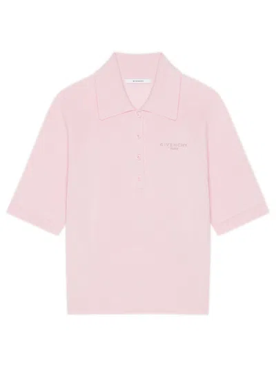 Givenchy Polo Button-down Collar Shirt With Tonal Embroidered Signature In Rosa