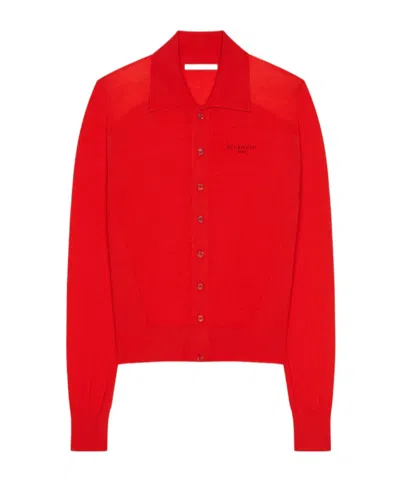 Givenchy Polo Cardigan In Second Skin Effect Knit In Red