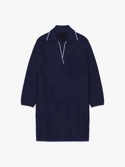 Givenchy Polo Dress In Knit With 4g Embroidery In Dark Blue