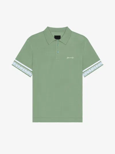 Givenchy Polo In Cotton With Floral Detail In Almond Green