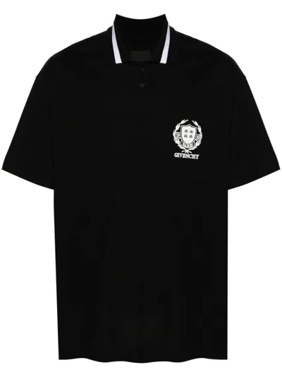 Givenchy Logo-embroidered Cotton Polo Shirt In Black