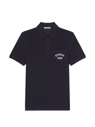 Givenchy Polo Aus Piqué-baumwolle Mit  Paris-stickerei In Black