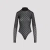Givenchy Flocked Velvet Monogram Bodysuit In Sheer Tulle In Black