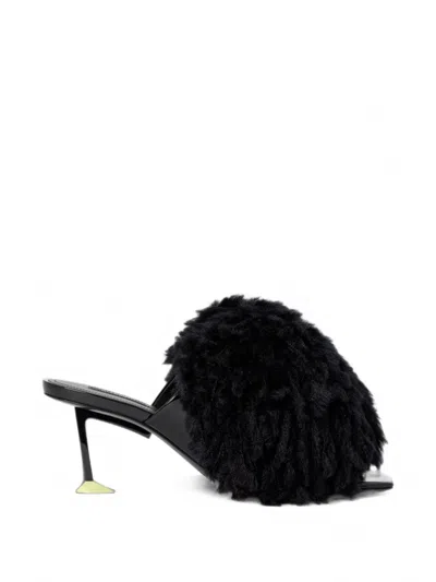 Givenchy Pompom Mules In Patent Leather And Knit In Black