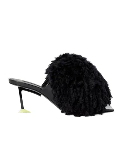 Givenchy Pompom Mules In Patent Leather And Knit In Black