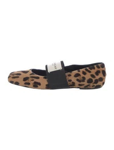Pre-owned Givenchy Ponyhair Animal Print Mary Jane Flats In Brown