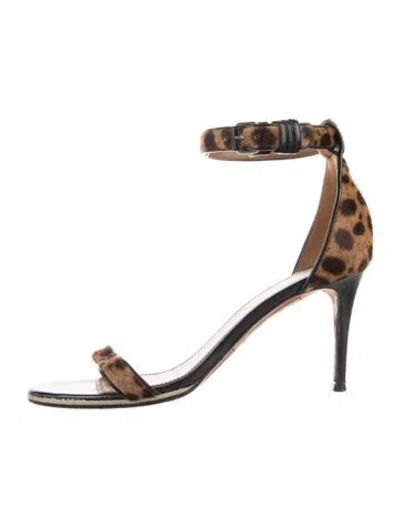 Pre-owned Givenchy Ponyhair Animal Print Sandals In Brown